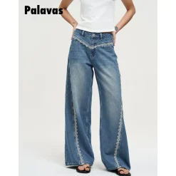 Palavas Lace Edge Relaxed Fit Loose Denim Pants