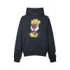 Purey Distressed  Fries Micky Printed Hoodie Washed Black