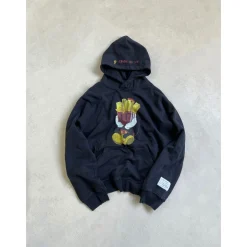 Purey Distressed  Fries Micky Printed Hoodie Washed Black