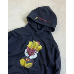 Purey Distressed  Fries Micky Printed Hoodie Washed Black