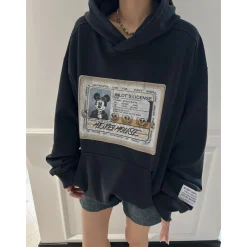 Purey Micky Mouse Licence Printed Hoodie Washed Black