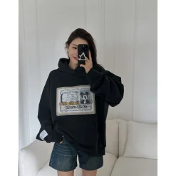 Purey Micky Mouse Licence Printed Hoodie Washed Black