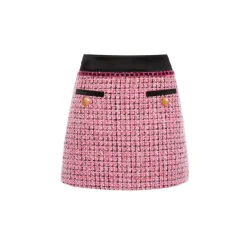 Rocha Roma Acetate Paneled Tweed Skirt Pink