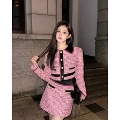 Rocha Roma Acetate Paneled Tweed Skirt Pink