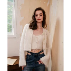 Rocha Roma Alpaca Knitted Lace Cardigan Cream