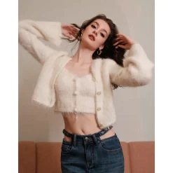 Rocha Roma Alpaca Knitted Lace Cardigan Cream
