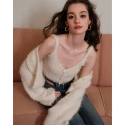 Rocha Roma Alpaca Knitted Lace Cardigan Cream