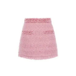 Rocha Roma Beaded Tweed Short Skirt Pink