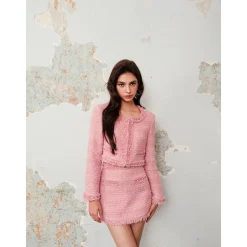 Rocha Roma Beaded Tweed Short Jacket Pink