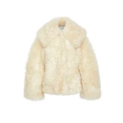 Rocha Roma Big Lapel Woolen Fur Jacket Beige