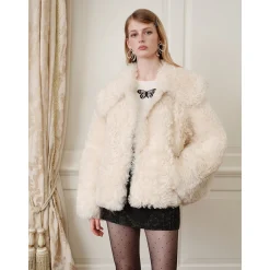 Rocha Roma Big Lapel Woolen Fur Jacket Beige