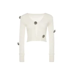 Rocha Roma Camellia Knitted Cardigan Top White