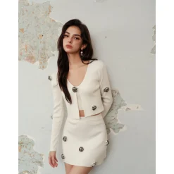 Rocha Roma Camellia Knitted Skirt White