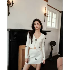 Rocha Roma Camellia Knitted Skirt White