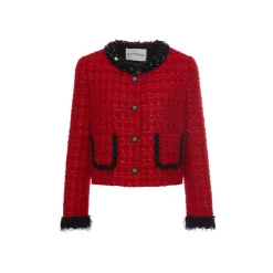 Rocha Roma Color Blocked Fluffy Cuff Jacket Red