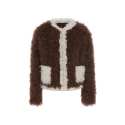Rocha Roma Color Blocked Curly Fur Jacket Brown