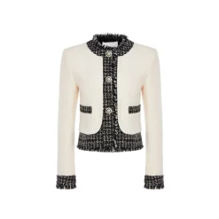 Rocha Roma Color Blocked Metal Button Tweed Jacket