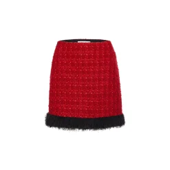 Rocha Roma Color Blocked Fluffy Edge Skirt Red