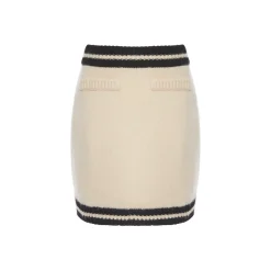 Rocha Roma Color Blocked Wrap Knit Skirt Cream