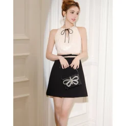 Rocha Roma Color Blocked Sequin Off-Shoulder Dress