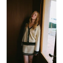 Rocha Roma Color Blocked Star Cardigan Cream