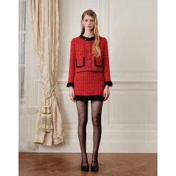 Rocha Roma Color Blocked Fluffy Cuff Jacket Red