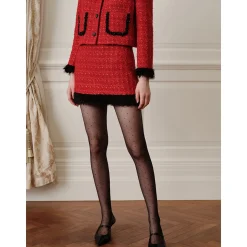 Rocha Roma Color Blocked Fluffy Edge Skirt Red