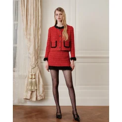 Rocha Roma Color Blocked Fluffy Cuff Jacket Red