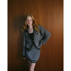 Rocha Roma Color Blocked Wrap Knit Skirt Grey