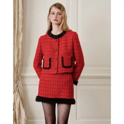 Rocha Roma Color Blocked Fluffy Cuff Jacket Red
