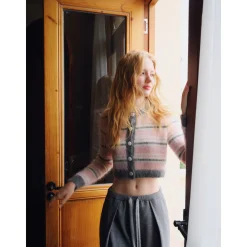 Rocha Roma Color Blocked Striped Cardigan pink