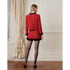 Rocha Roma Color Blocked Fluffy Cuff Jacket Red