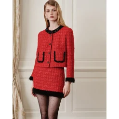 Rocha Roma Color Blocked Fluffy Cuff Jacket Red