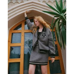 Rocha Roma Color Blocked Star Cardigan Grey