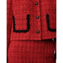 Rocha Roma Color Blocked Fluffy Cuff Jacket Red