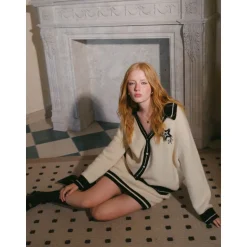 Rocha Roma Color Blocked Star Cardigan Cream