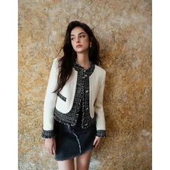 Rocha Roma Color Blocked Metal Button Tweed Jacket