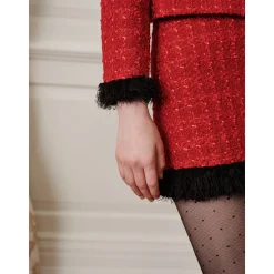 Rocha Roma Color Blocked Fluffy Cuff Jacket Red