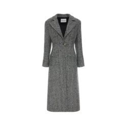 Rocha Roma Colored Dots Plaid Lapel Tweed Long Coat