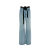 Rocha Roma Contrast Flower Belt Wide Leg Denim Pants