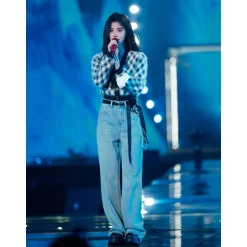 Rocha Roma Contrast Flower Belt Wide Leg Denim Pants