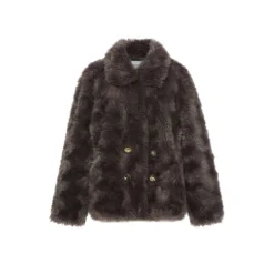 Rocha Roma Curly Fur Lapel Short Jacket Brown