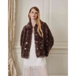 Rocha Roma Curly Fur Lapel Short Jacket Brown