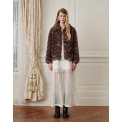 Rocha Roma Curly Fur Lapel Short Jacket Brown