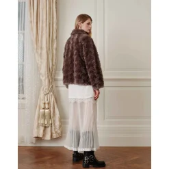 Rocha Roma Curly Fur Lapel Short Jacket Brown