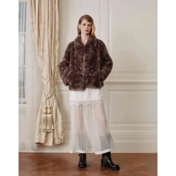 Rocha Roma Curly Fur Lapel Short Jacket Brown