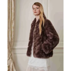 Rocha Roma Curly Fur Lapel Short Jacket Brown