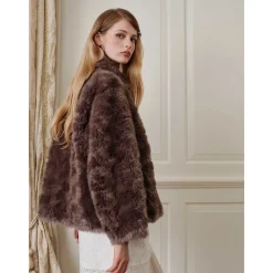 Rocha Roma Curly Fur Lapel Short Jacket Brown