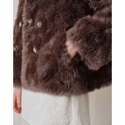 Rocha Roma Curly Fur Lapel Short Jacket Brown