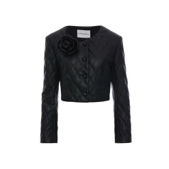 Rocha Roma 3D Rose Diamond Checked Leather Padded Jacket
